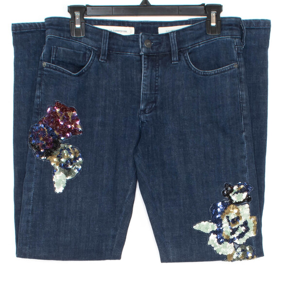 Pilcro Jeans Slim Boyfriend Boho Festival Retro Glam Floral Sequin Blue Size 25 - Picture 1 of 3